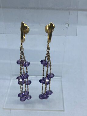Vtg amethyst crystal gold tone chain dangle waterfall screw earrings